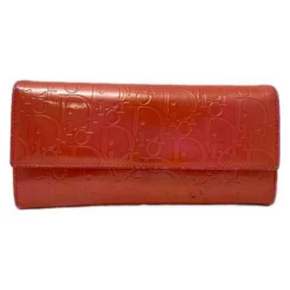 Christian Dior Gram Long Wallet Embossed Pink Leather